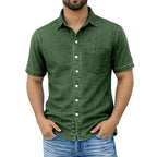 Washed Short-Sleeve Denim Shirt