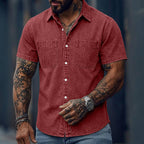 Washed Short-Sleeve Denim Shirt