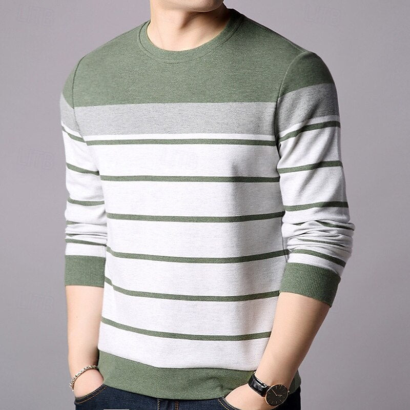 Crew Neck Striped Patchwork Color Block T-Shirt