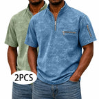 Acid-Wash Zip-Pocket Polo Shirt