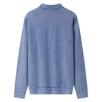Acid-Wash Long-Sleeve Polo Shirt