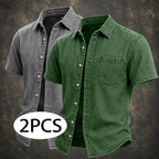 Acid-Wash Short-Sleeve Denim Shirt