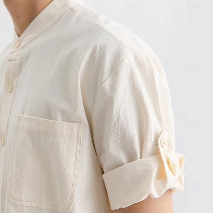 100% Cotton Band-Collar Shirt