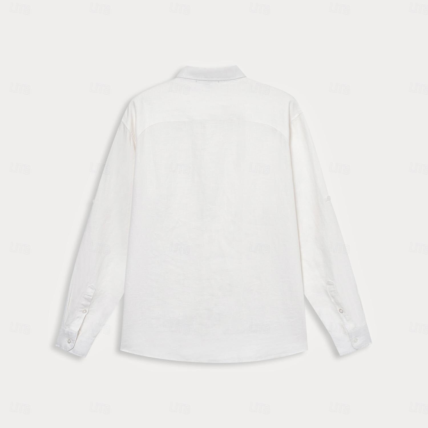 100% Linen Fold-over Collar Casual Shirt - oukumen