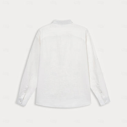 100% Linen Fold-over Collar Casual Shirt - oukumen