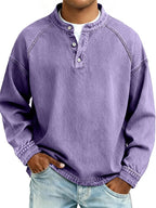 Acid-Wash Long-Sleeve Henley Shirt