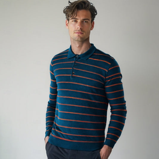 Striped Elegance Knit Polo Sweater