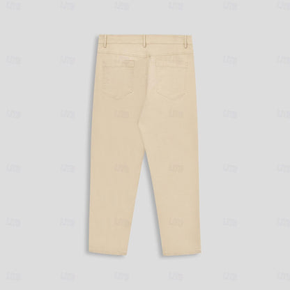 Cotton Solid Color Full Length Chinos - oukumen