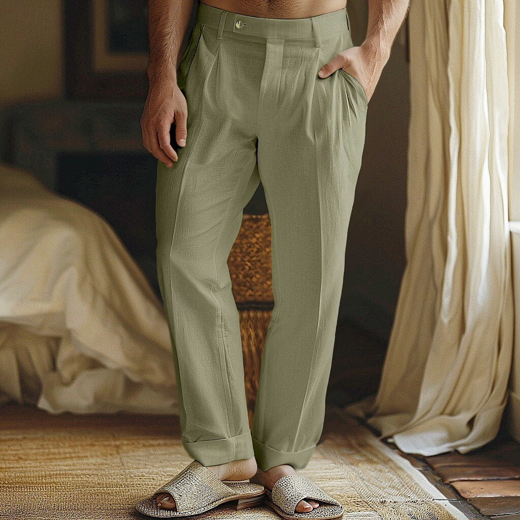 Men's Linen Pants Trousers Summer Pants - oukumen