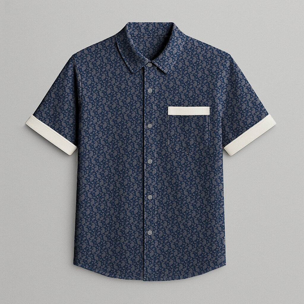 100% Cotton Paisley Print Short Sleeve Shirt - oukumen