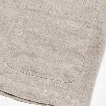 100% Linen Blazer Jacket Solid Color - oukumen