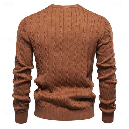 Cotton  Crew Neck Pullover Sweater - oukumen