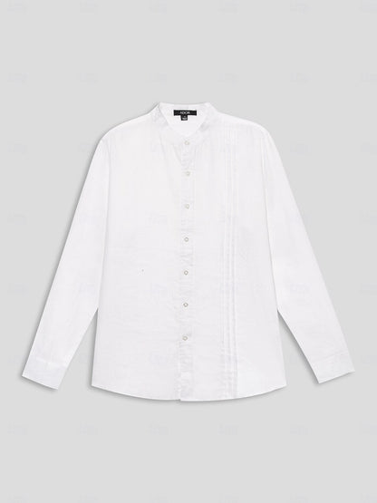 100% Linen Shirt Ruched White - oukumen