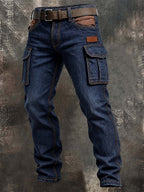 Color-Block Garment-Dyed Cargo Jeans