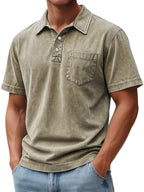 Acid-Wash Pocket Polo Shirt