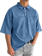 Color-Block Acid-Wash Polo Shirt