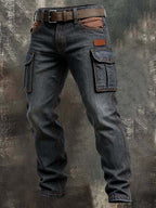 Color-Block Garment-Dyed Cargo Jeans