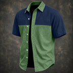 Color-Block Short-Sleeve Denim Shirt