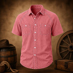 Acid-Wash Short-Sleeve Denim Shirt