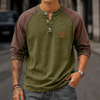 Color-Block Acid-Wash Henley Shirt
