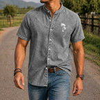 Washed Mandarin-Collar Denim Shirt