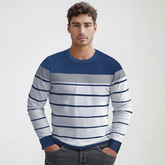 Crew Neck Striped Patchwork Color Block T-Shirt