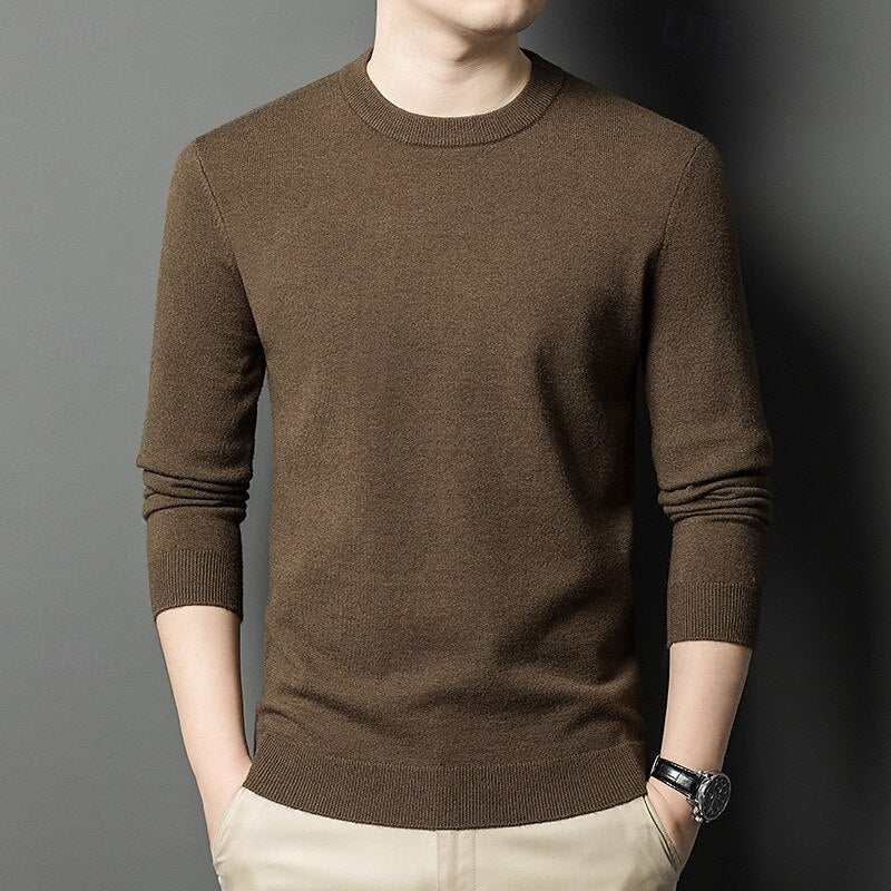 100% Wool Solid Color Sweater Pullover - oukumen