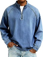 Acid-Wash Stand-Collar T-Shirt