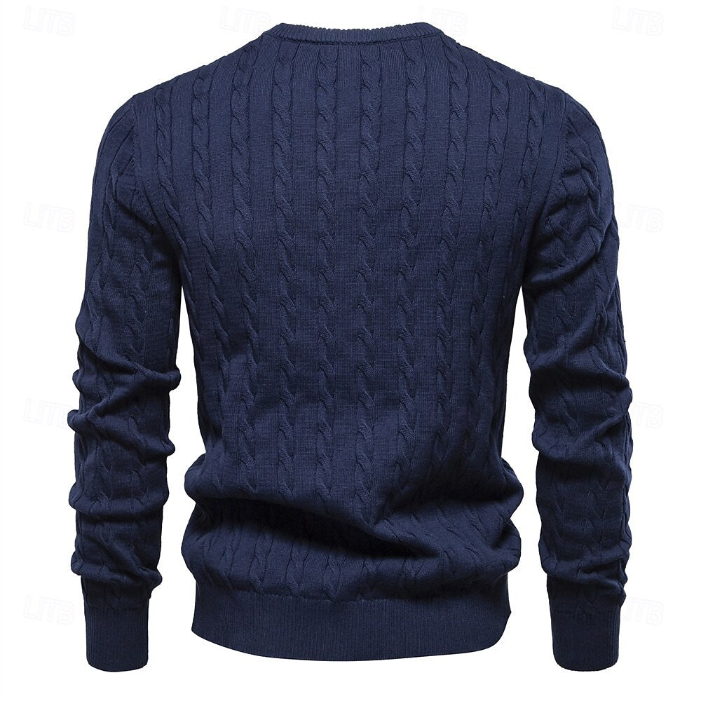 Cotton  Crew Neck Pullover Sweater - oukumen