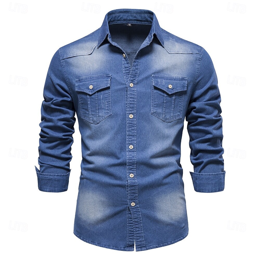 Denim Button Up Shirt Casual Shirt - oukumen