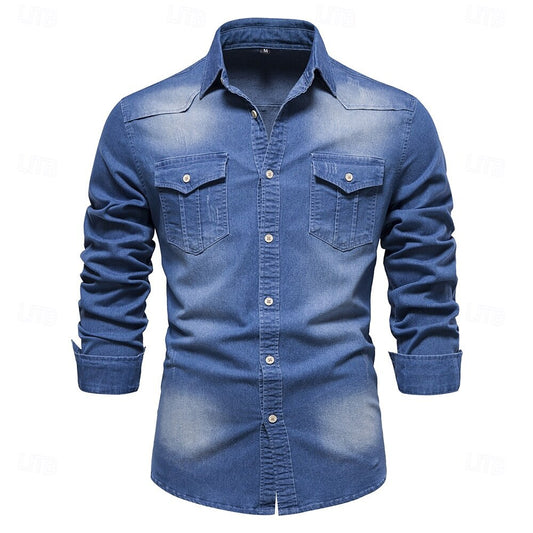 Denim Button Up Shirt Casual Shirt - oukumen