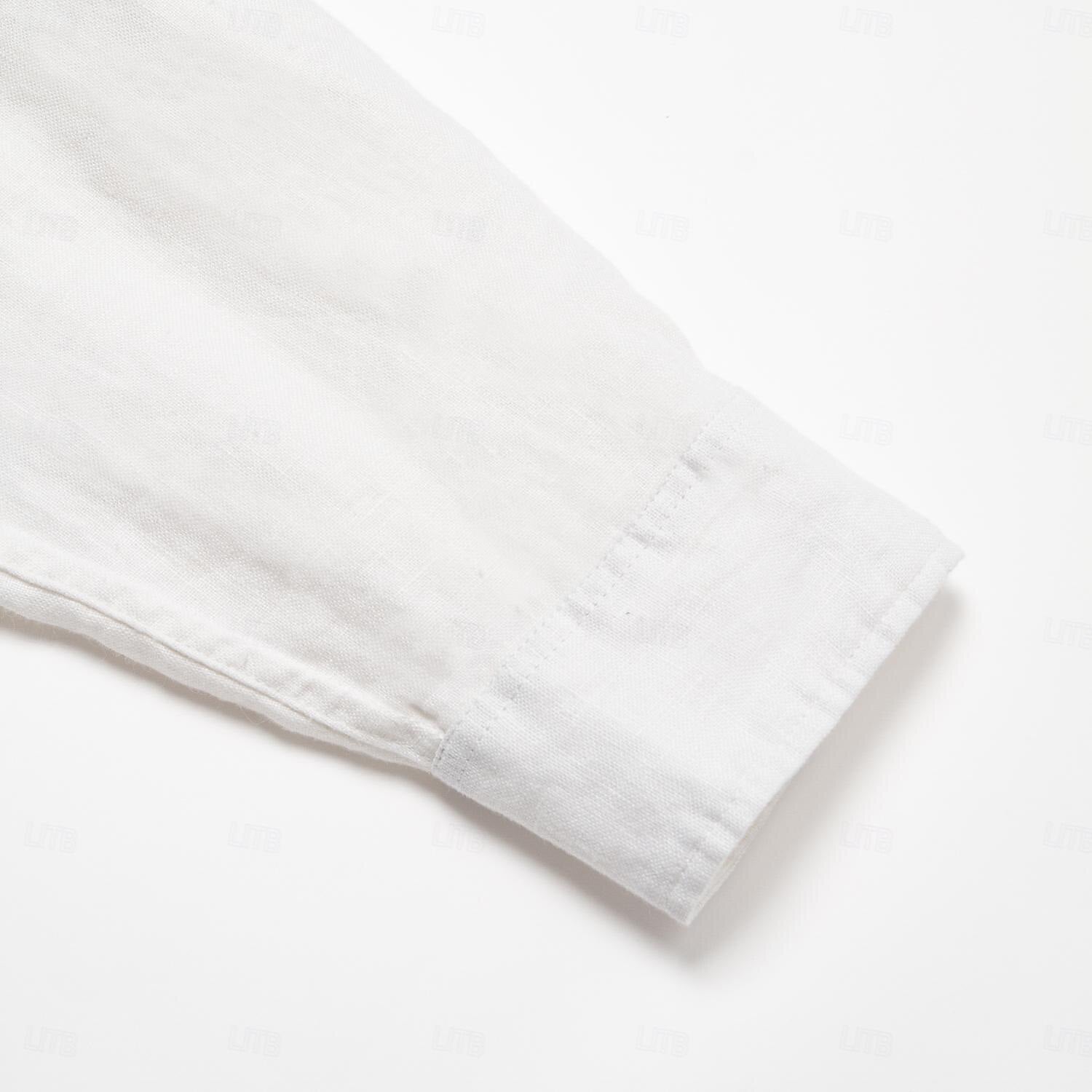 100% Linen Fold-over Collar Casual Shirt - oukumen