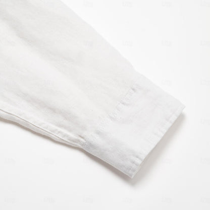 100% Linen Fold-over Collar Casual Shirt - oukumen