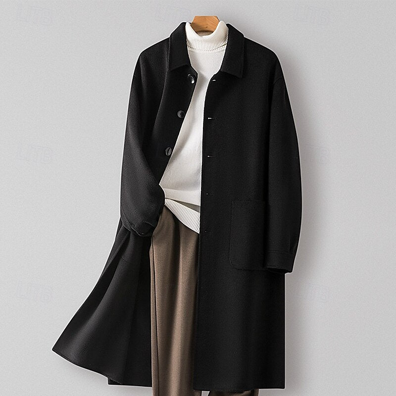 100% Wool Rolled collar Coat - oukumen