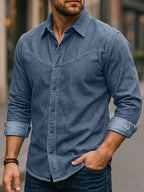 Acid-Wash Long-Sleeve Denim Shirt