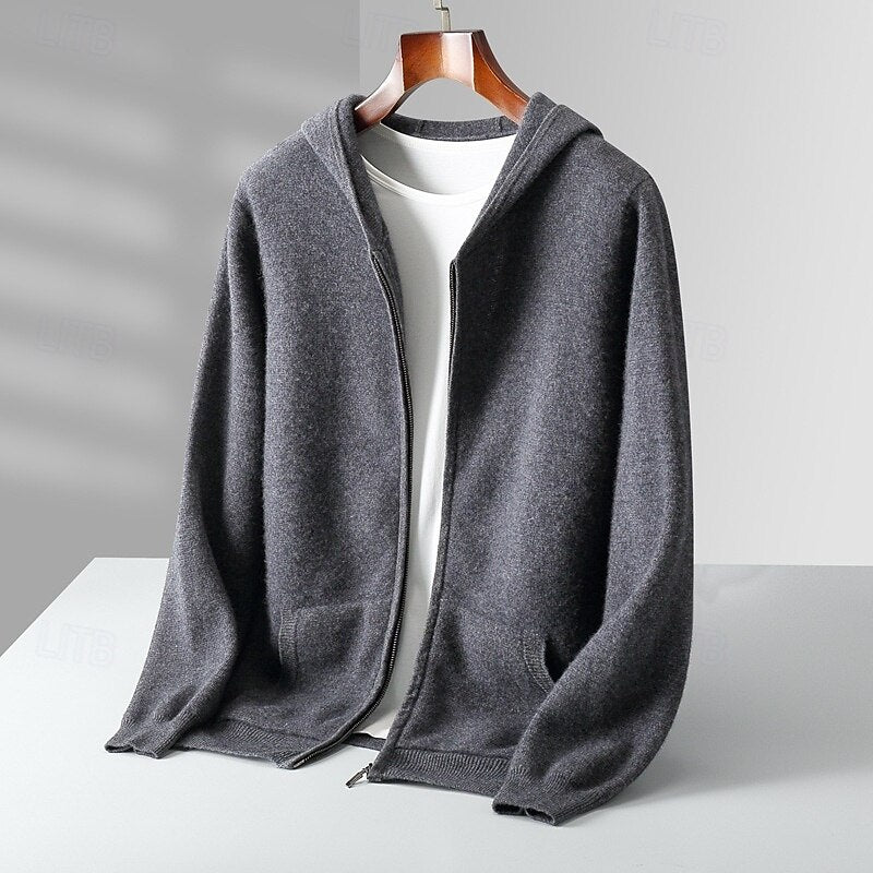 100% Merino Wool Zip Solid Color Sweater - oukumen