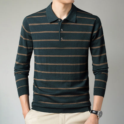 Striped Elegance Knit Polo Sweater