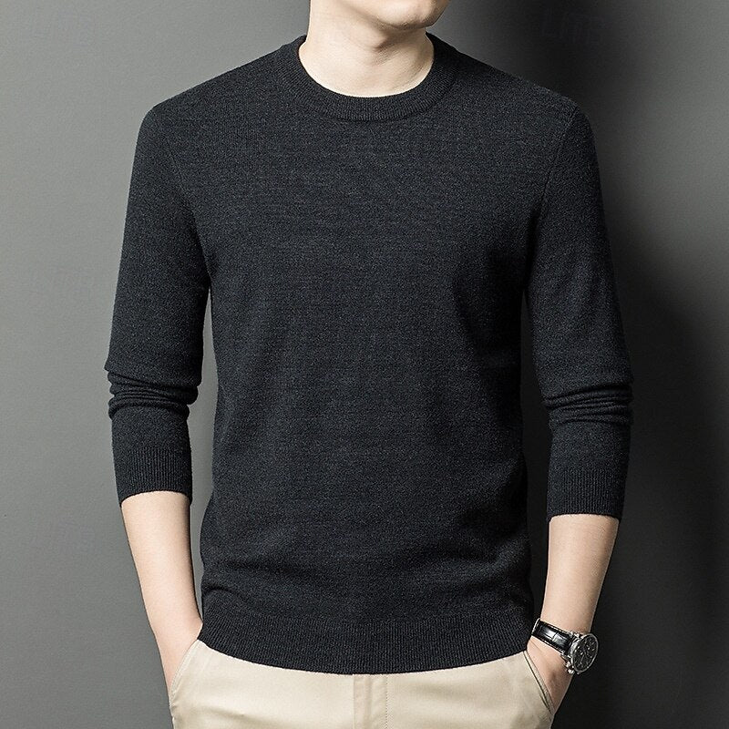 100% Wool Solid Color Sweater Pullover - oukumen