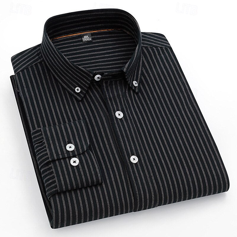 100% Cotton Striped Oxford Long Sleeve Shirt - oukumen