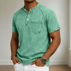 Acid-Wash Short-Sleeve Henley Shirt