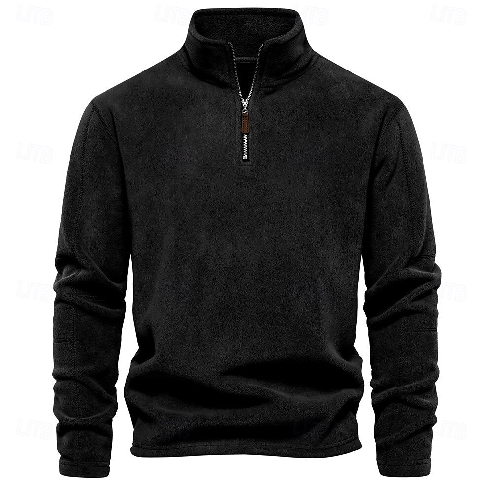 Polar Fleece Stand Collar Half Zip Long Sleeve Sweatshirt - oukumen