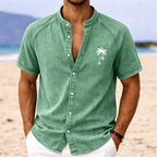 Washed Mandarin-Collar Denim Shirt