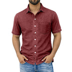 Washed Short-Sleeve Denim Shirt