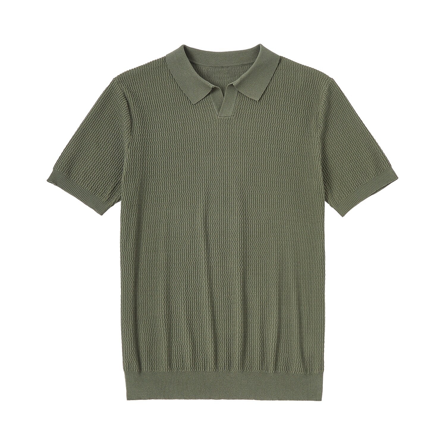 Textured Knit Polo Shirt - oukumen