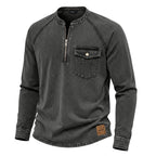 Distressed Acid-Wash Henley Shirt