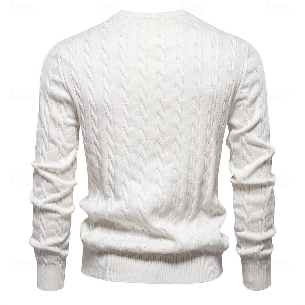 Cotton  Crew Neck Pullover Sweater - oukumen