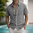 Washed Short-Sleeve Denim Shirt