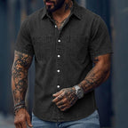 Washed Short-Sleeve Denim Shirt