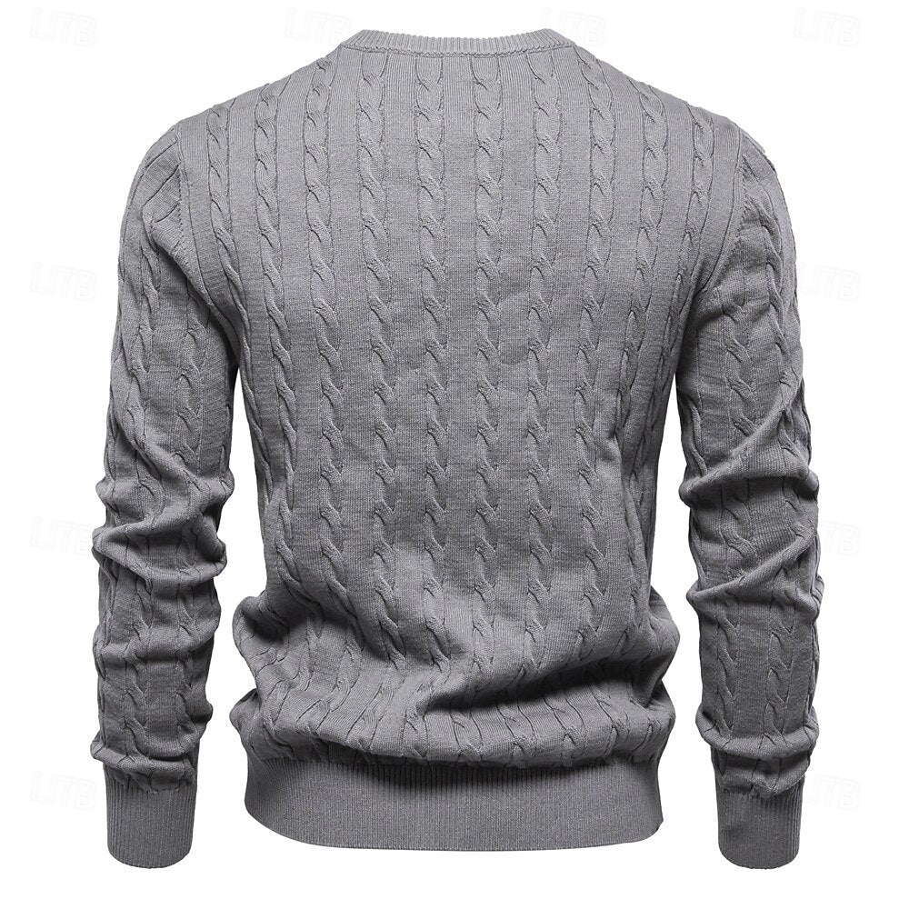 Cotton  Crew Neck Pullover Sweater - oukumen