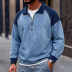 Patchwork Long-Sleeve Polo Shirt